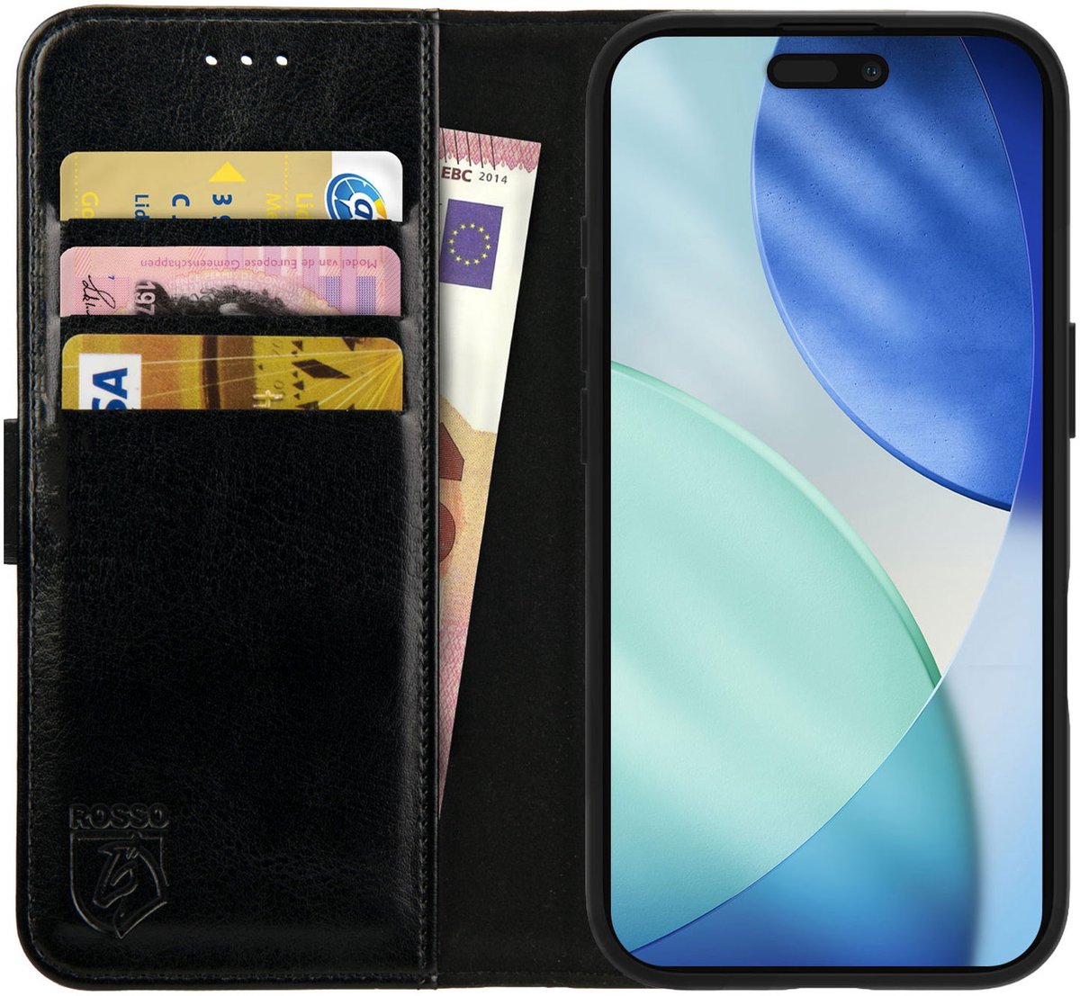 Rosso Element Geschikt voor Apple iPhone 17 | Wallet Book Case | Portemonnee Hoesje | 3 Pasjes | Magneetsluiting | Stand Functie | Zwart