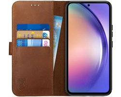 Rosso Deluxe Echt Leer Book Case Hoesje Geschikt voor Samsung Galaxy A54 | Ruimte voor drie pasjes | Portemonnee Book Case | Met Pasjeshouder | Bruin