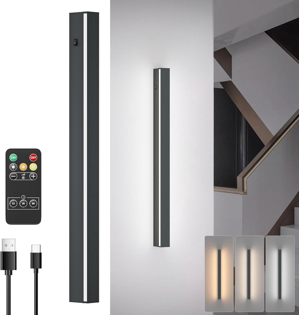 Dimbare 5W LED Wandlamp - Draadloos en Oplaadbaar met Timer