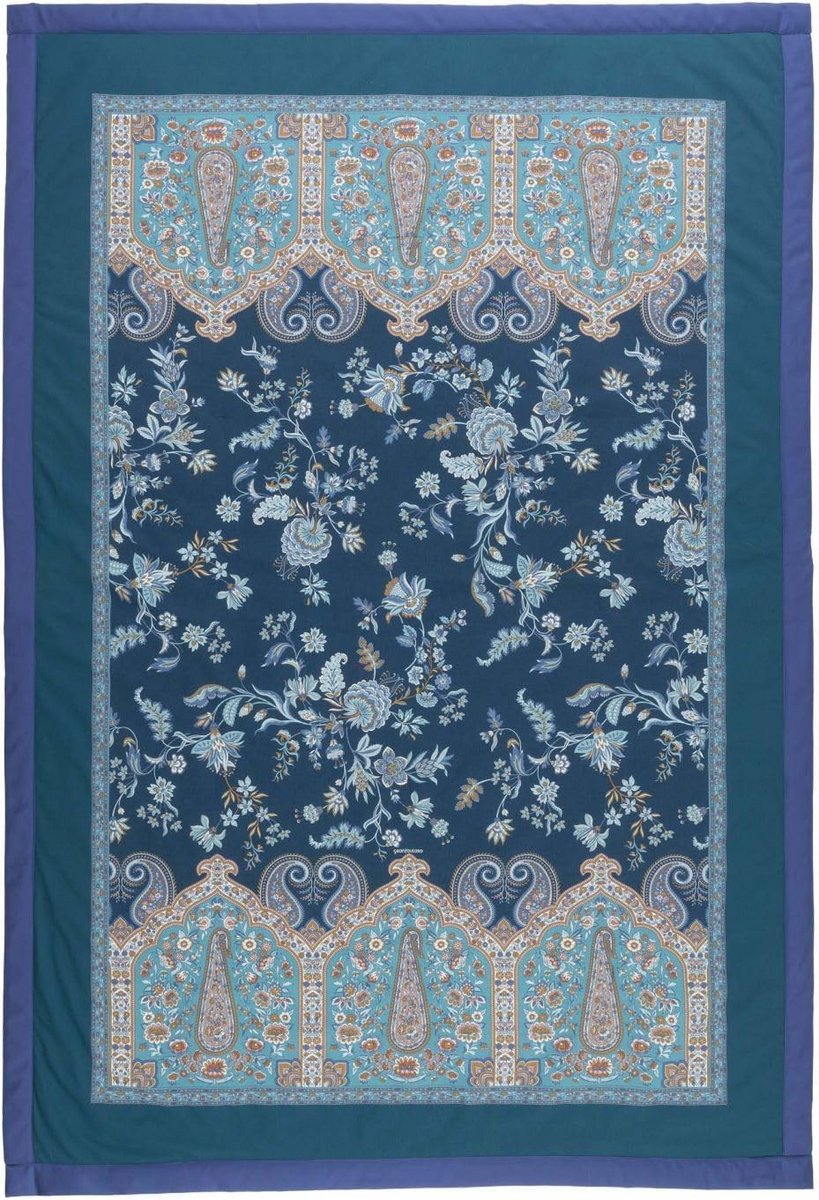 Luxe Katoenen Plaid Blauw Bloemenprint 135x190 cm