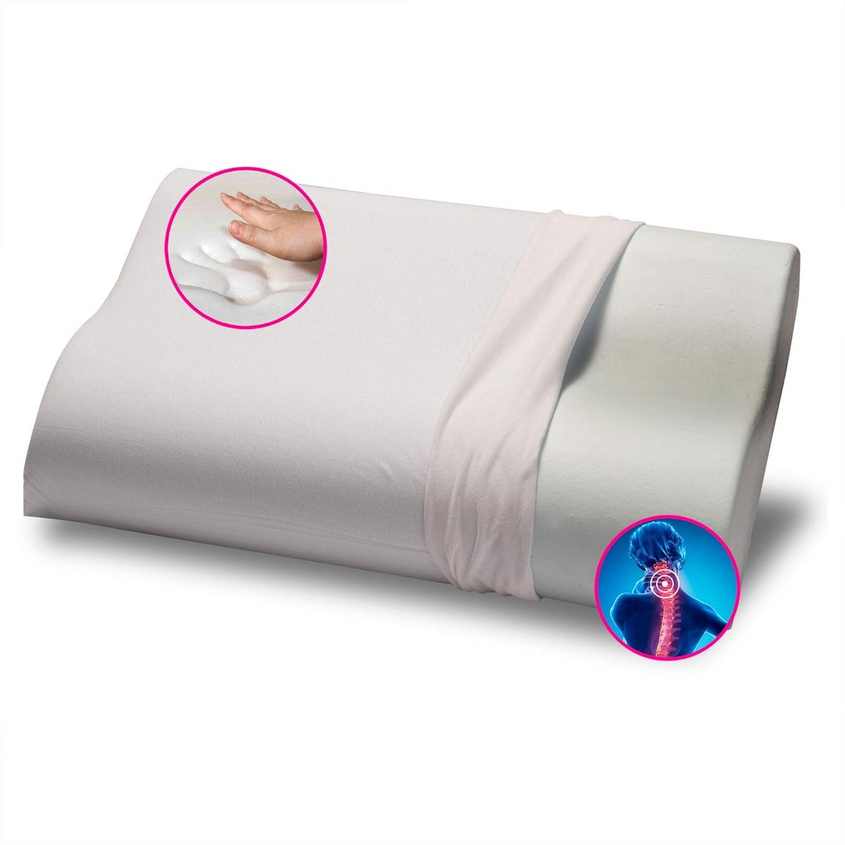 Orthopedisch Traagschuim Kussen met Dubbele Golf - Nekondersteuning - Wasbare Hoes - 38x68 cm