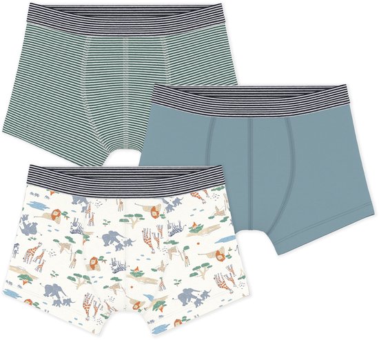 Petit Bateau Setje van katoenen boxershorts met savanneprint voor kinderen Jongens Onderbroek - Groen + Groen/Wit + Wit/Blauw/Meerkleurig