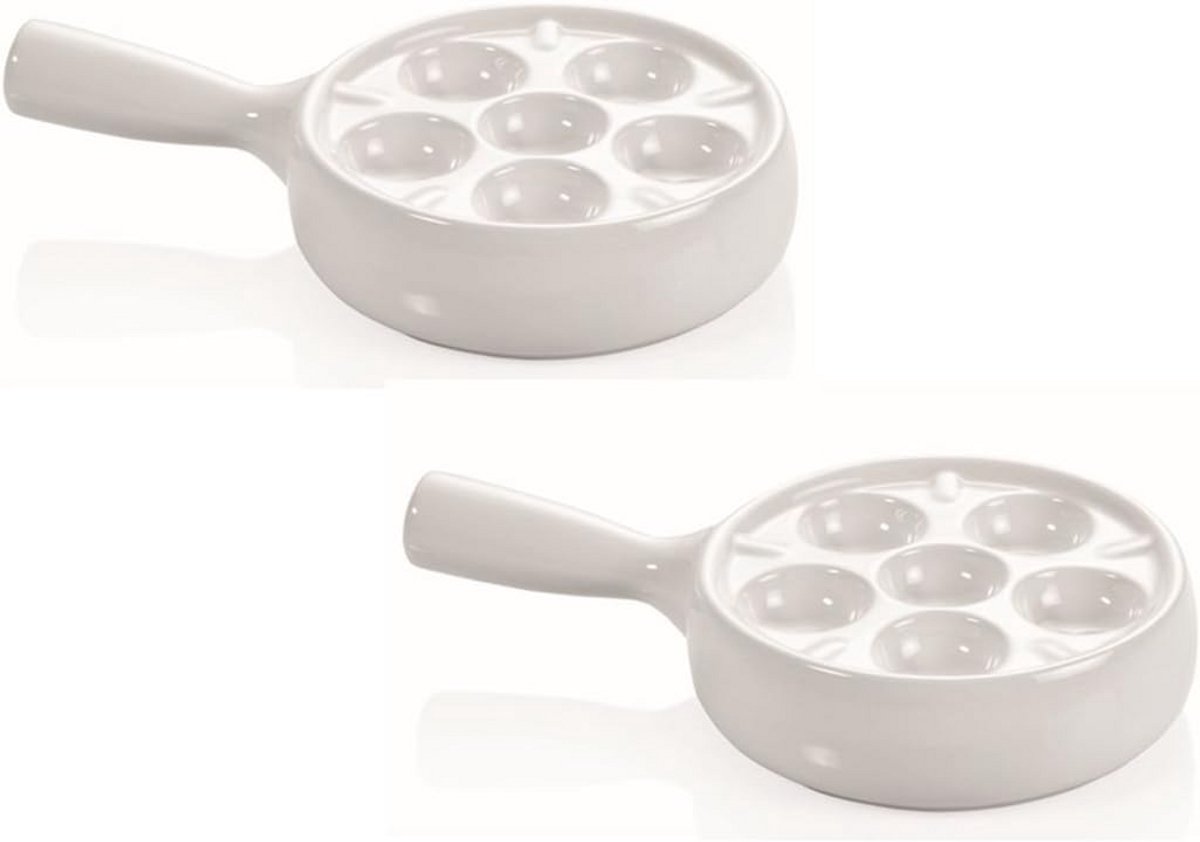 Set van 2 Witte Keramische Slakkenpannen voor 6 Stuks met Handvat
