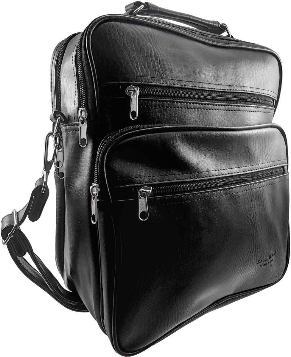 Grote Schoudertas, Crossbodytas, Handbagage Tas van Zwarte Imitatieleer met Verstelbare Schouderband, Unisex - 33 x 28 x 16 cm