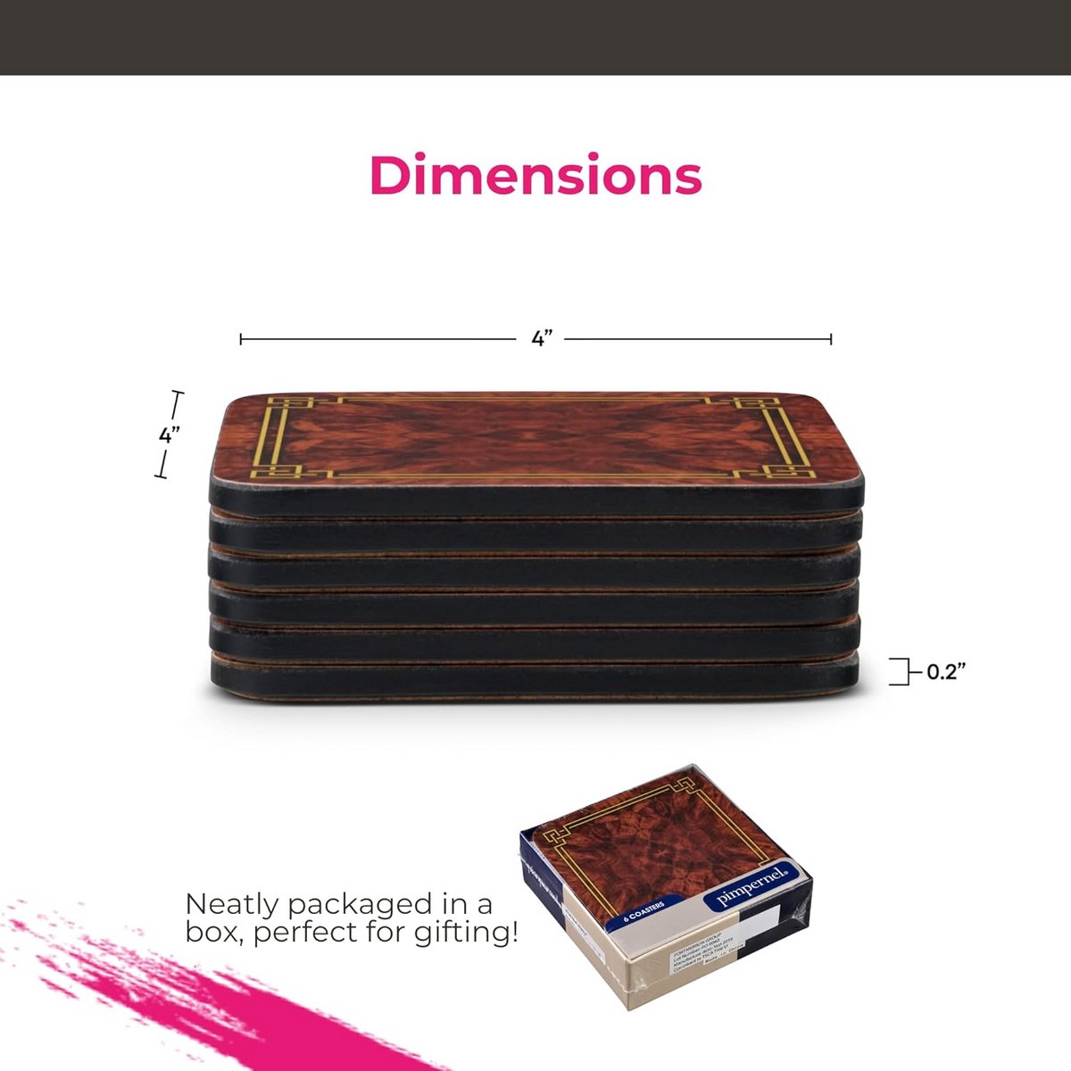 Vierkante onderzetters set van 6 met walnotenhout design