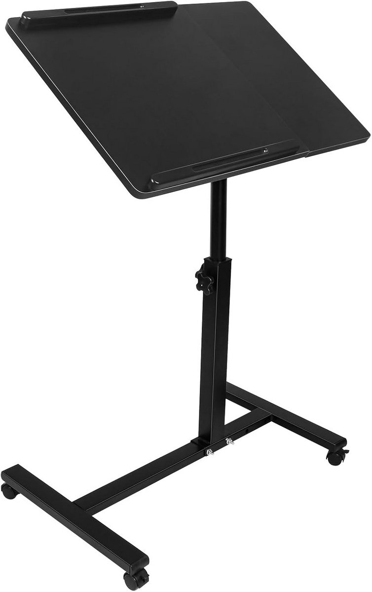 In hoogte verstelbare Bedtafel voor Laptop met Wieltjes en Rem - Zwart
