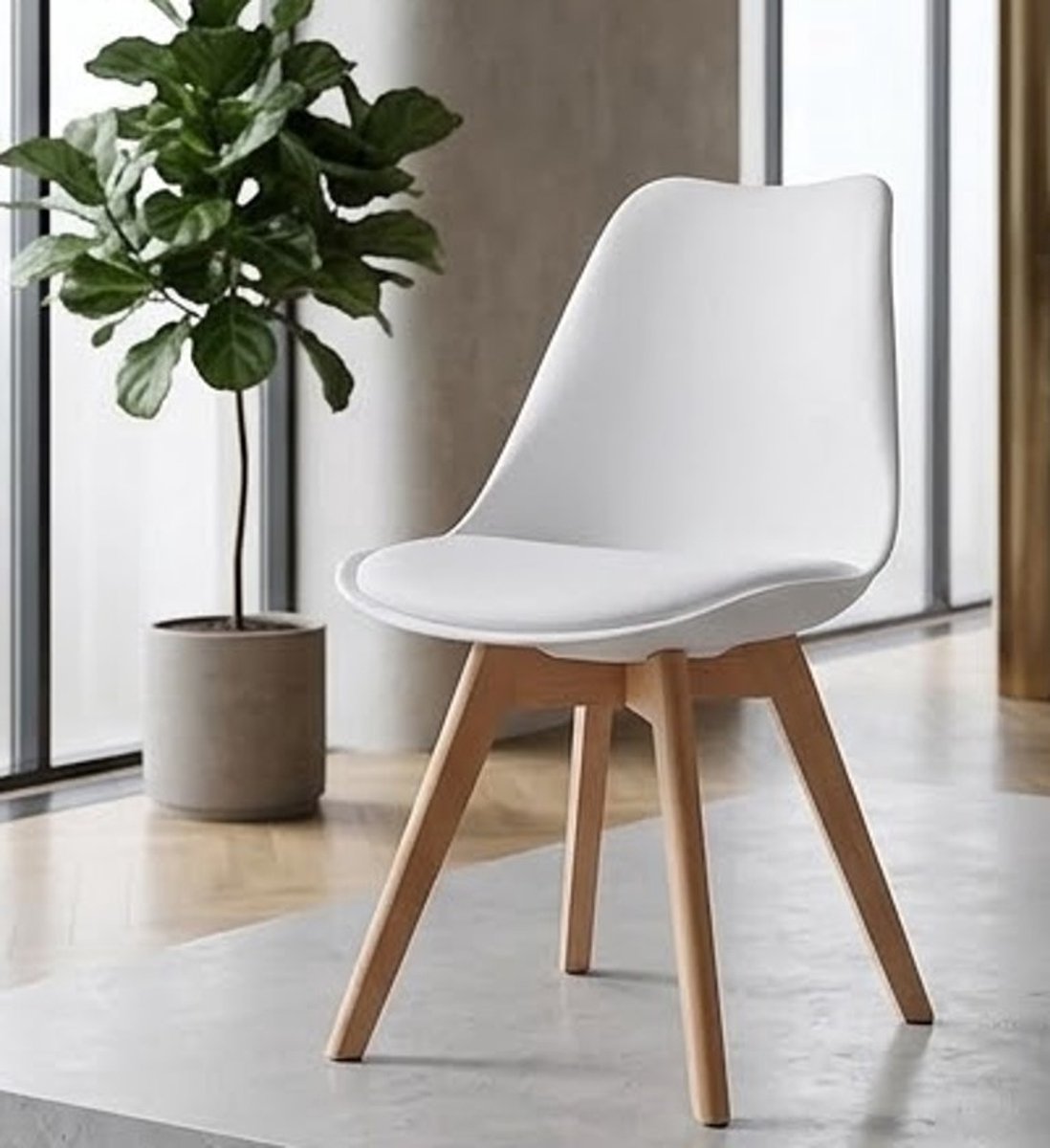 AARHUS Luxe Eetkamerstoelen 4 Stuks – Wit – Massief Beukenhouten Poten – Scandinavisch Retro Design – Comfortabele Kuipstoel voor Keuken & Eetkamer-Casa Serena