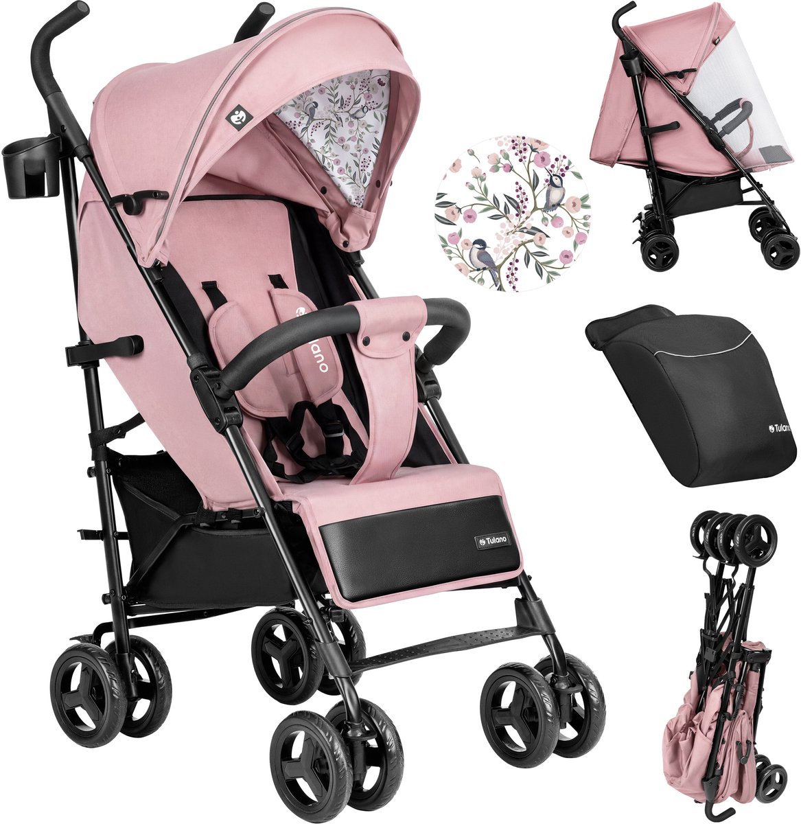 Tulano Davos 35 - Kinderwagen - Buggy - Lichtgewicht Wandelwagen met XXL Zonnekap - Verstelbare Rugleuning - Tot 22 kg -Roze