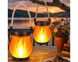 Lampen – Solar Vlamlampen 2 Stuks – Buiten Hanglamp met Vlam Effect – Waterdicht – Zonne Oplaadbaar – Sfeerverlichting voor Tuin en Terras