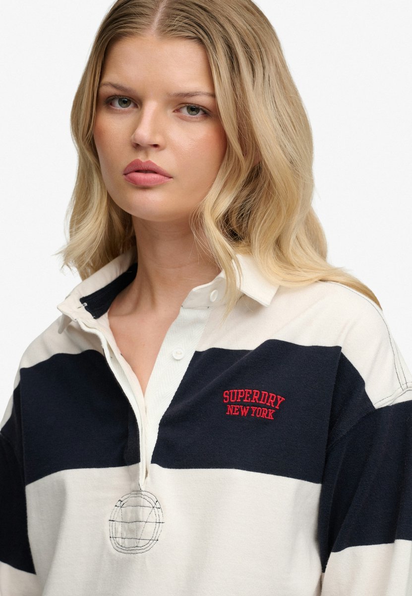 Superdry Heritage Stripe Rugby Top Dames Lange mouwen shirts Marineblauw