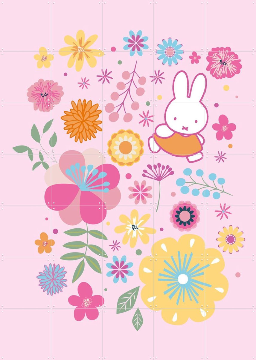 IXXI Nijntje met Bloemen - Roze, Nijntje - 100 x 140 cm - Gratis ophangtool - Grote wanddecoratie en posters - Speels, Decoratieve kunsten, Kleurrijk