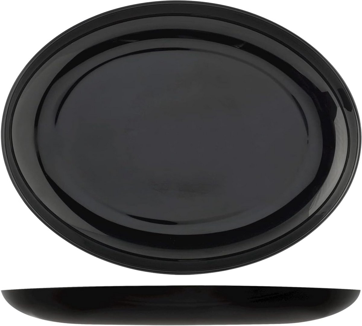 Set van 6 Ovale Zwarte Glazen Borden 33 cm