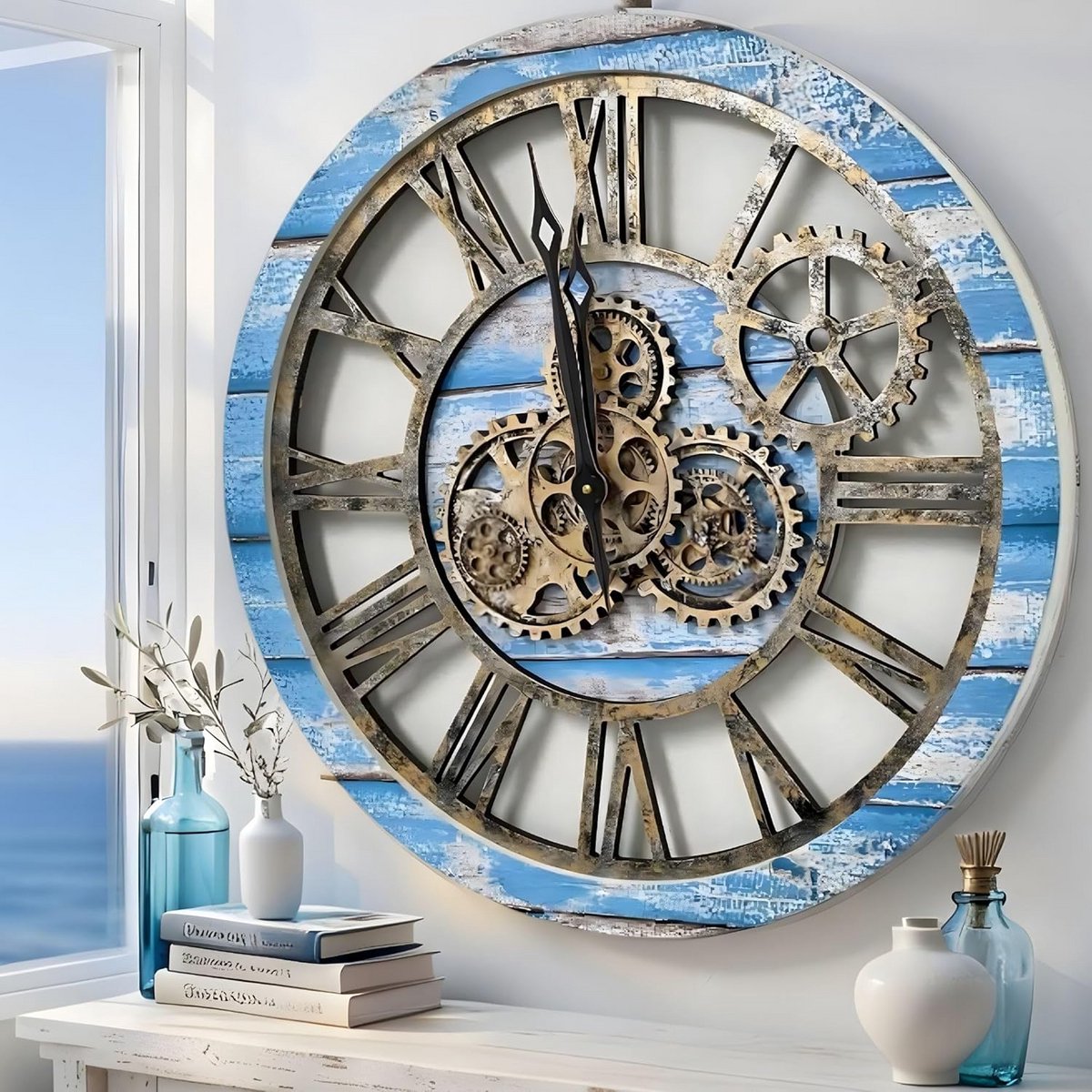 Grote Wandklok met Echte Bewegende Tandwielen - Industrieel Vintage Design - 60 cm