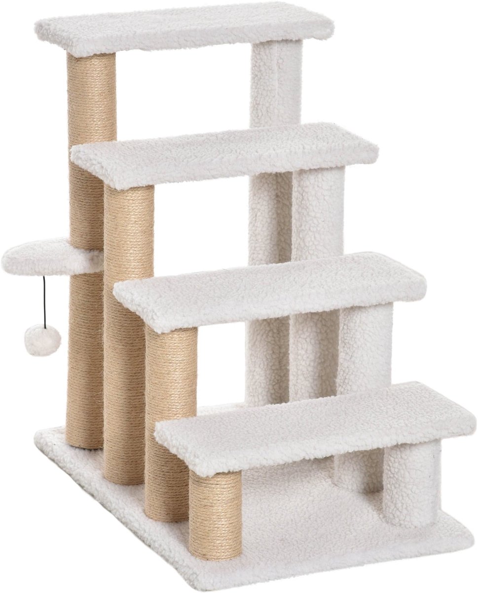 Kattentrap – Kattenladder – Huisdierentrap – Huisdierladder – Krabpaal – Pluche Bekleding – Compact 60x40x64 cm – Geschikt Voor Katten Tot 5 Kg