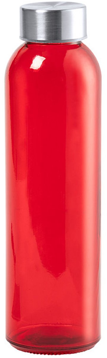 Glazen waterfles/drinkfles/sportfles - rood transparant - met RVS dop - 500 ml