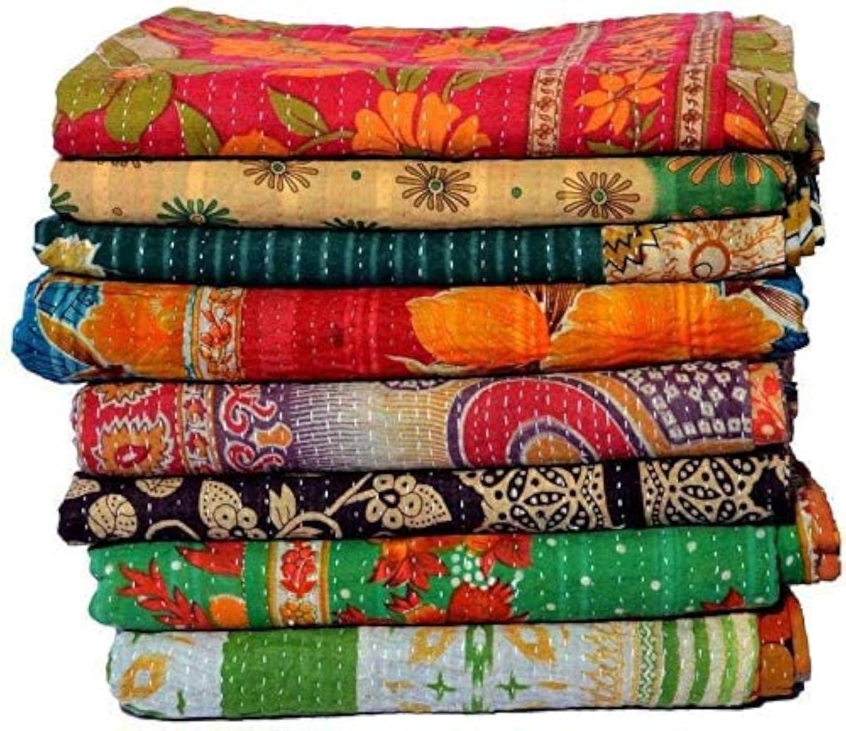 Handgemaakte Vintage Kantha Quilt - Dubbellagige Katoenen Gooi Deken met Bohemian Patroon