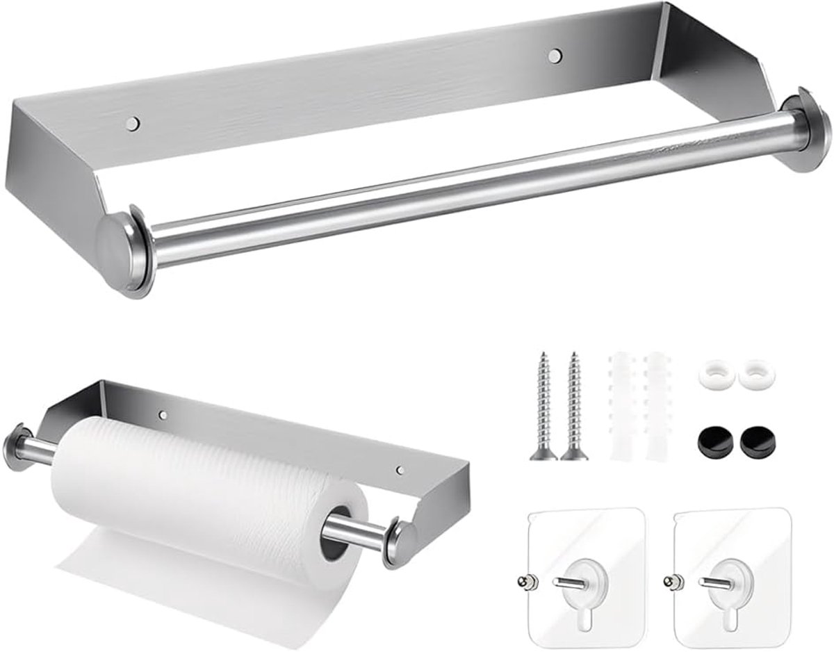 Keukenrolhouder muur 28 cm - roestvrij staal zonder boren