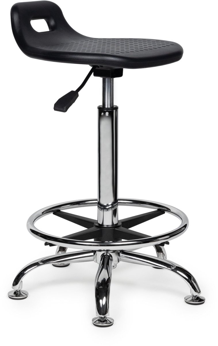 Ergonomische Stahulp Kruk Zwart Hoog (70-86cm) / met Voetsteun / Standaard wielen