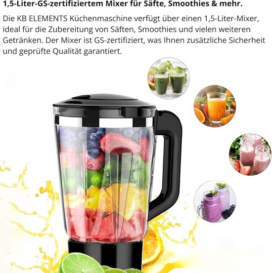 Krachtige 3-in-1 Keukenmachine met 2000W, Kneedfunctie, Pastamaker en 1.5L Mixer — afbeelding 3