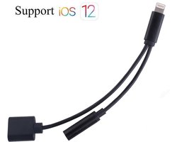 Oneay 3,5 mm koptelefoonadapter voor iPhone, splitser voor opladen en audio, geschikt als autolader en aux-verbinding, compatibel met iPhone 11, XS, XR, X, 7, 7 Plus, 8 en 8 Plus