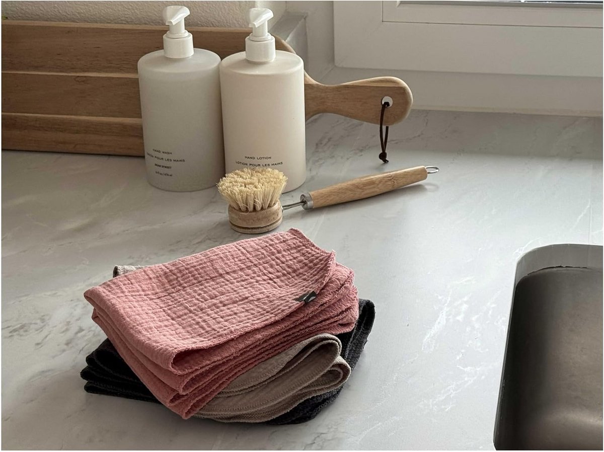 Set van 3 Mousseline Keukendoeken - 100% Katoen Vaatdoeken Herbruikbaar - Beige (ca. 33x26 cm)
