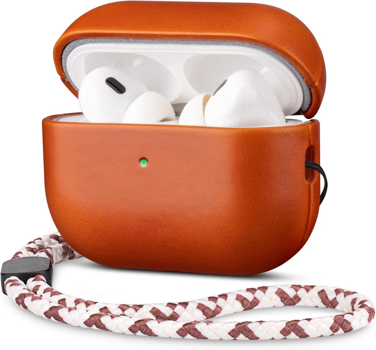 Leren Hoesje voor AirPods Pro 3 (2025) met Verstelbare Band - Echt Rundleer Oranje