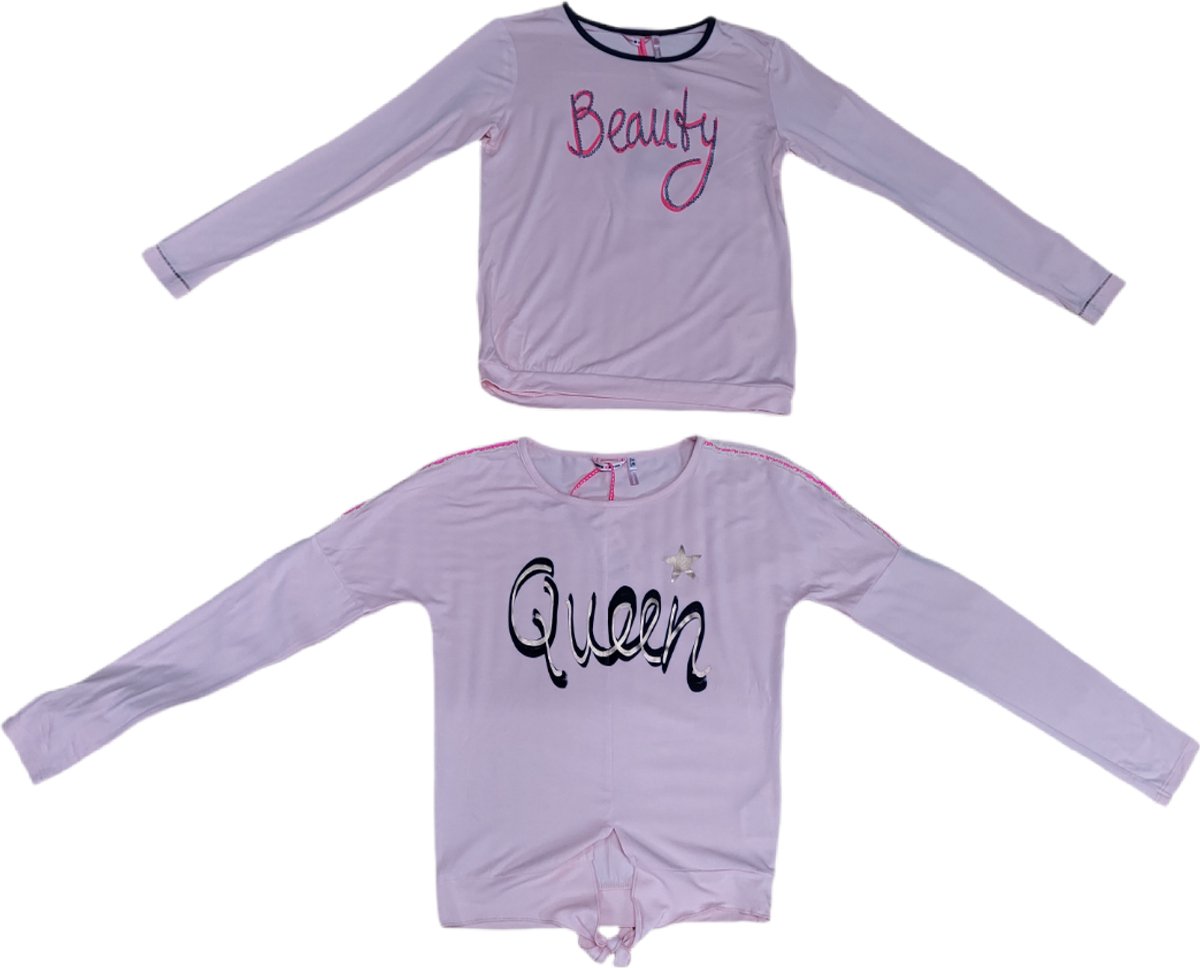 NoNo Meisjes Longsleeve - Set van 2 - Kleur Lichtroze Met Tekst - Maat 134/140