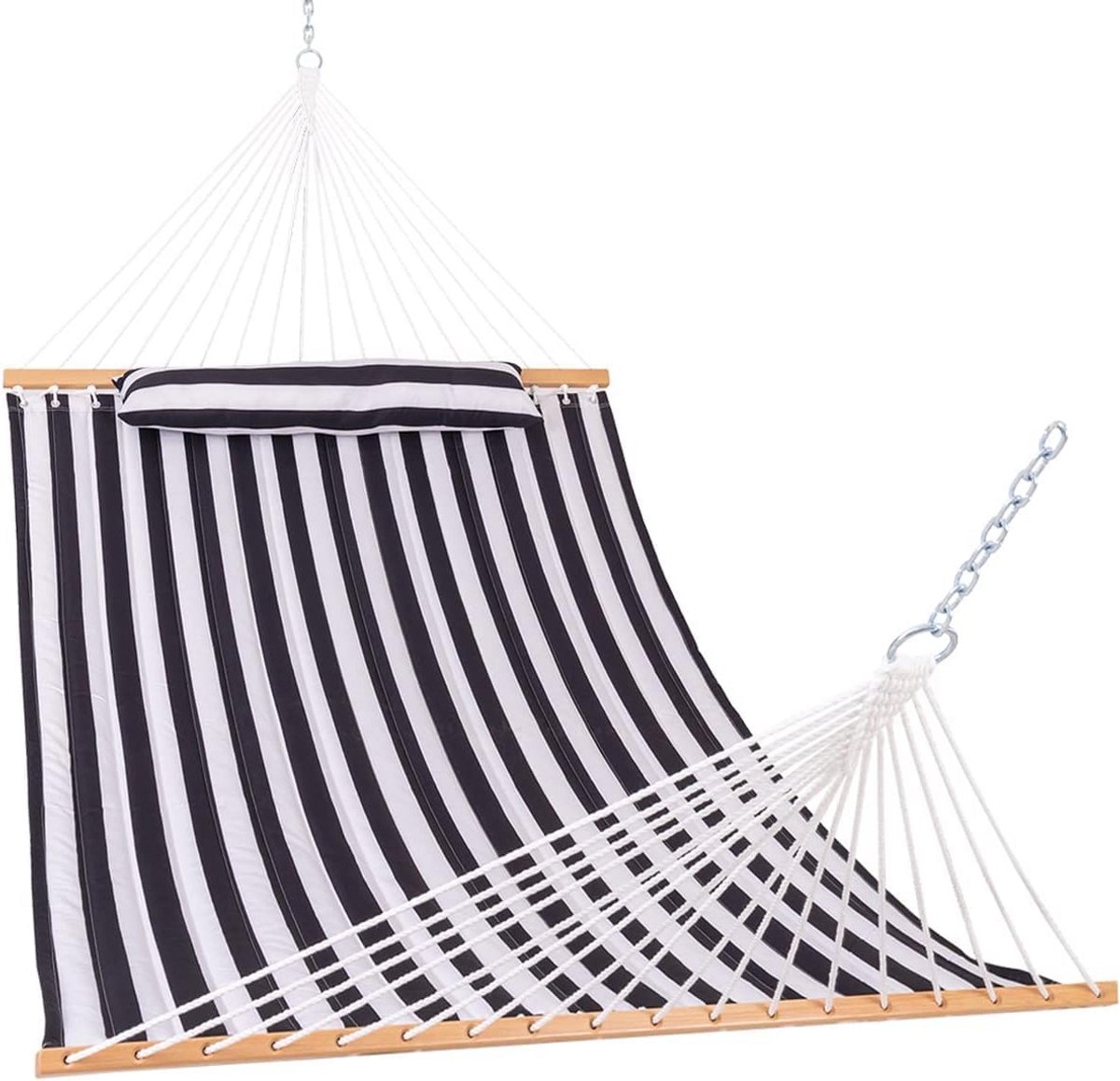 12 ft 2-persoons gewatteerde hangmat met spreidstang - zwart/wit - 204 kg capaciteit