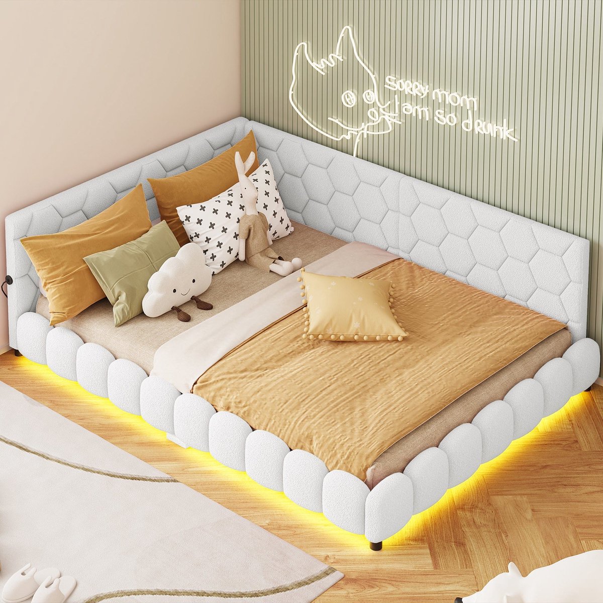 Woolen Sofa Bed – Dagbed – Slaapbank – Bedbank – Logeerbed – 140x200 cm – Wolstof Met Lattenbodem – Wit