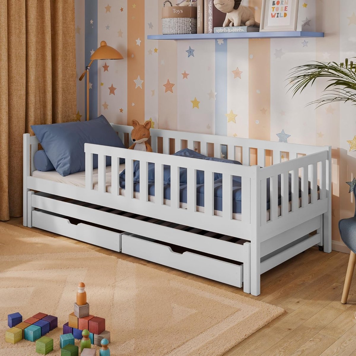 Multifunctioneel kinderbed 90x200 met uitklapbed en opberglades