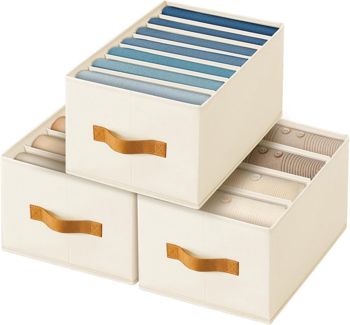 3-Pack Inklapbare Opbergboxen voor Kleding en Ondergoed - Beige, Organisatie Kast