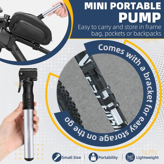 Fietspomp handpomp - fietsbandenpomp draagbaar - Handpomp voor Voetbal, Basketbal & Fitnessballen - Compact & Duurzaam - Zilver — afbeelding 5