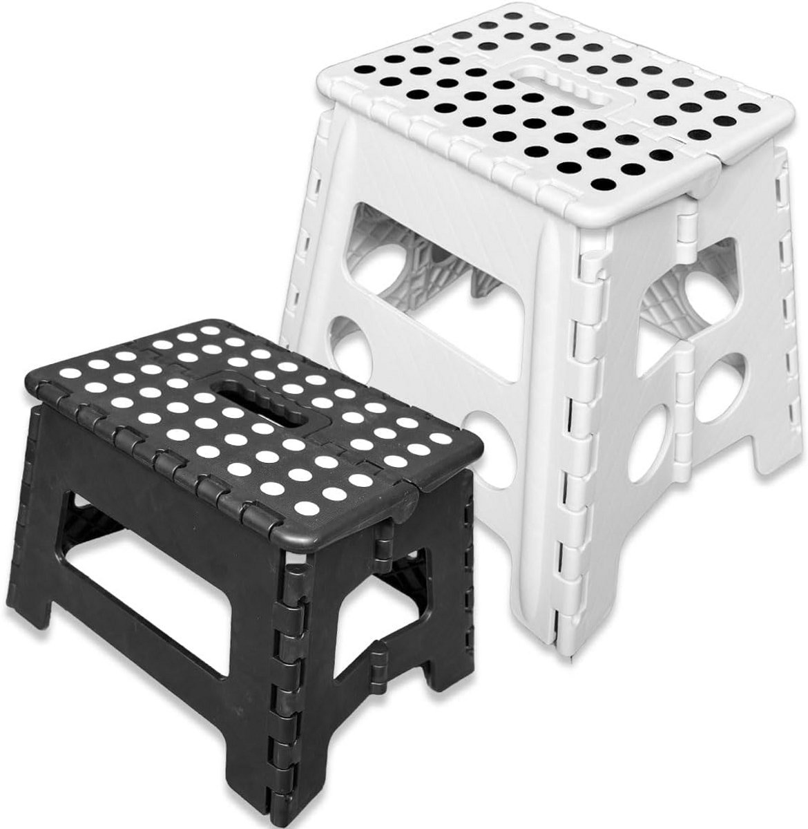 Opvouwbare opstapkruk met rubberen loopvlak en handgreep - 32 cm - Wit