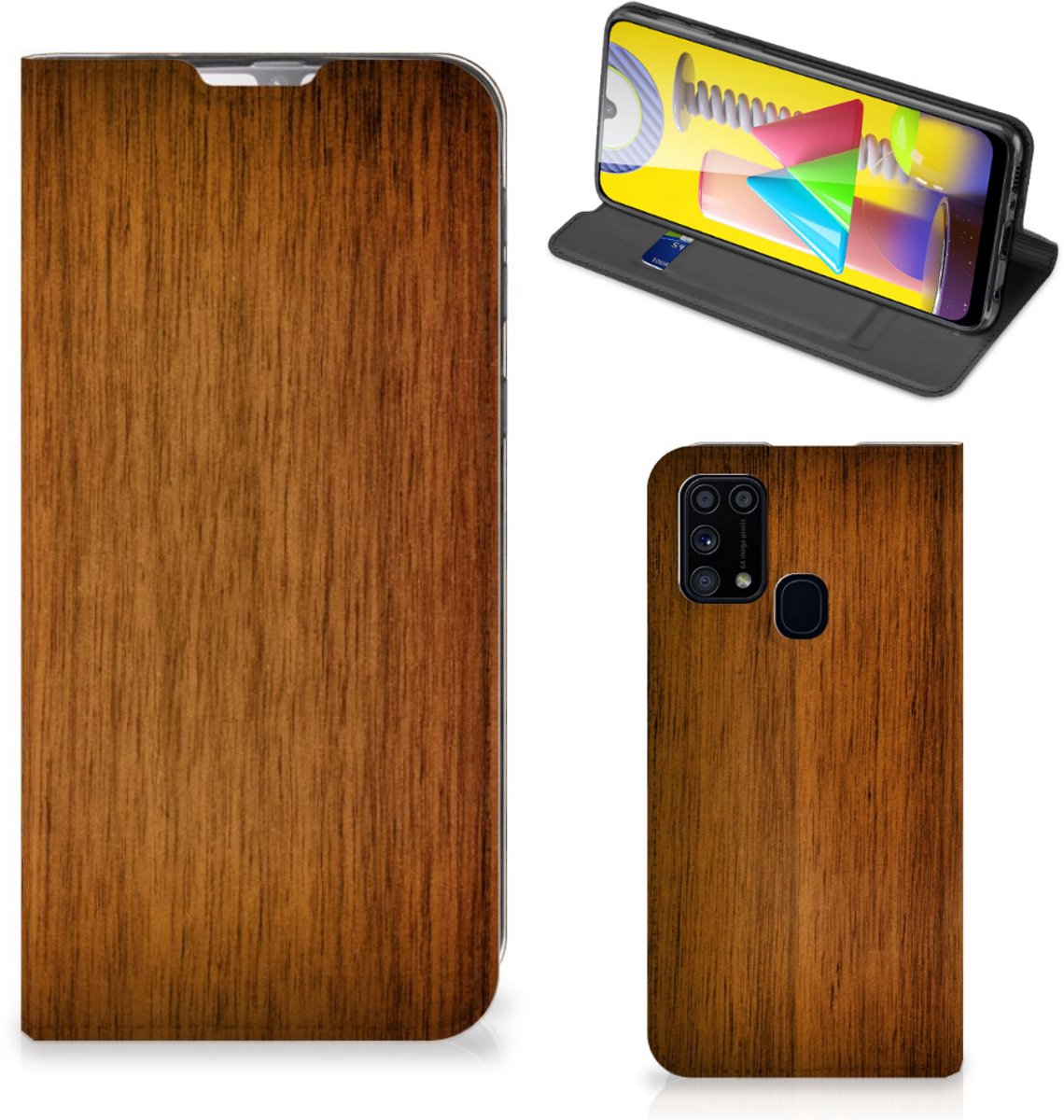 Samsung Galaxy M31 Book Wallet Case Donker Hout