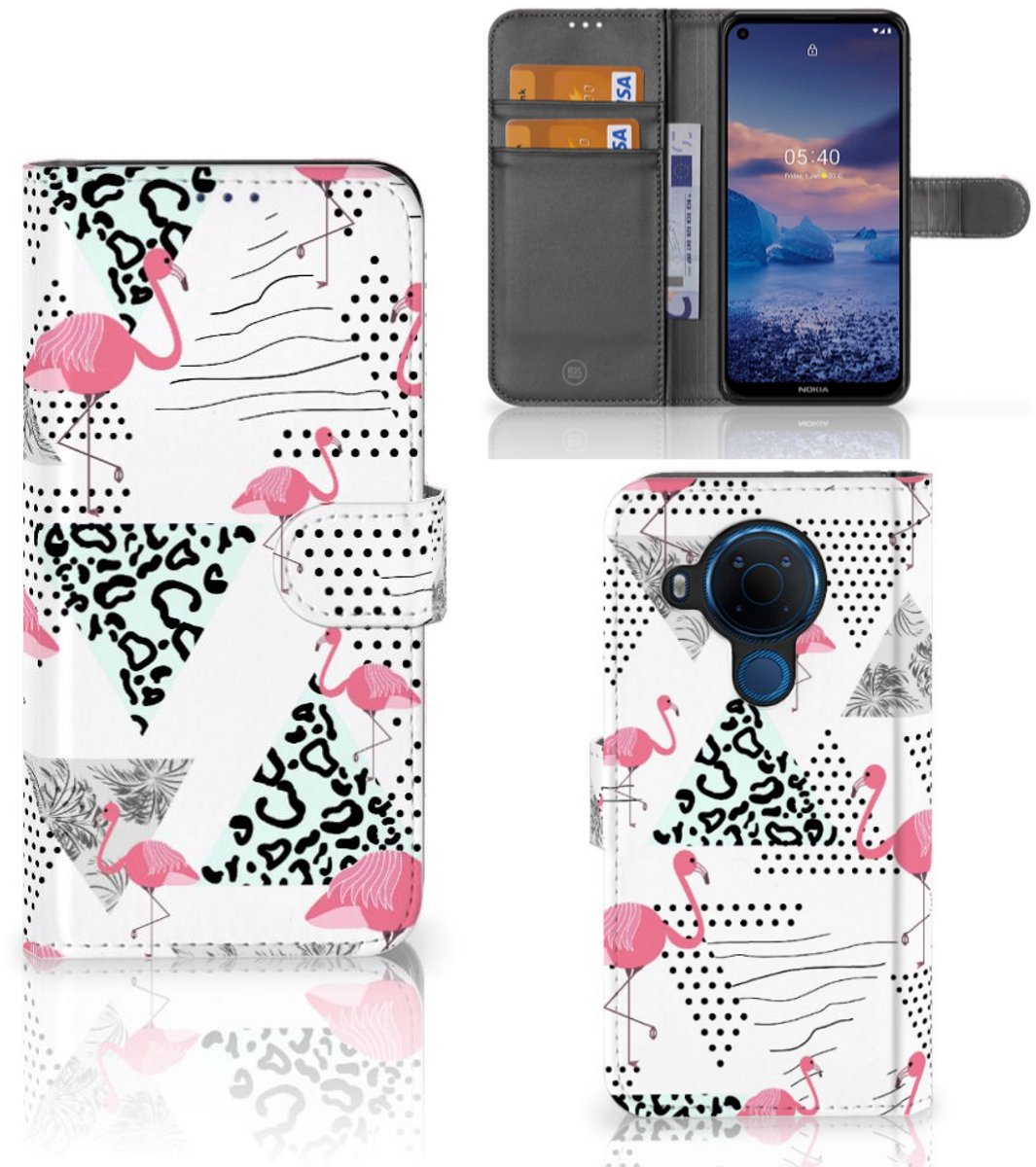 Nokia 5.4 Telefoonhoesje met Pasjes Flamingo Triangle