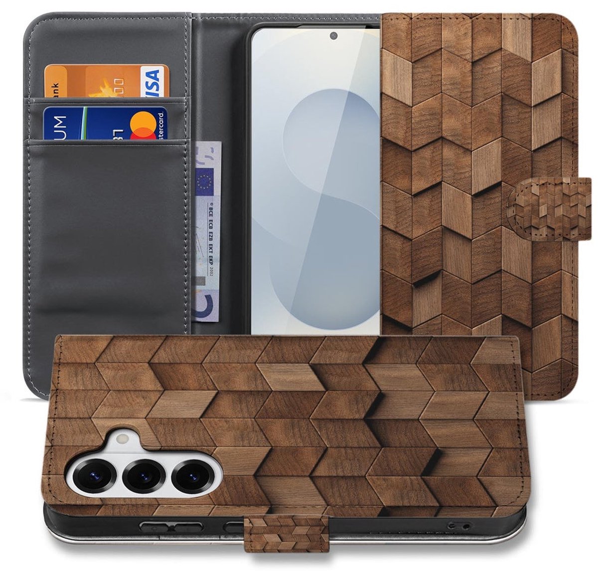 Book Case Samsung Galaxy S26 Plus Bruin Houtprint Kubusprint