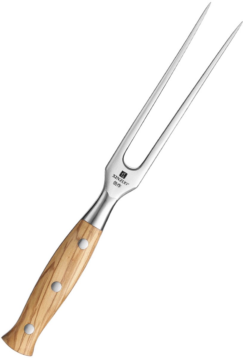 XinZuo X02O Pin Series Vleesvork 15 cm – Professionele Trancheervork – Olijfhouten Handvat