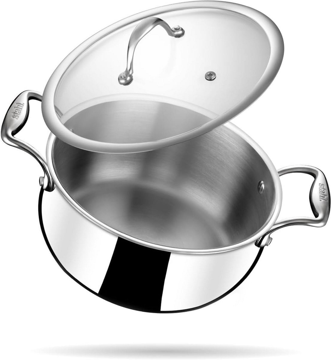 Roestvrijstalen sauspan met deksel, 20 cm - Drielaags Biryani-pan met inductiebasis
