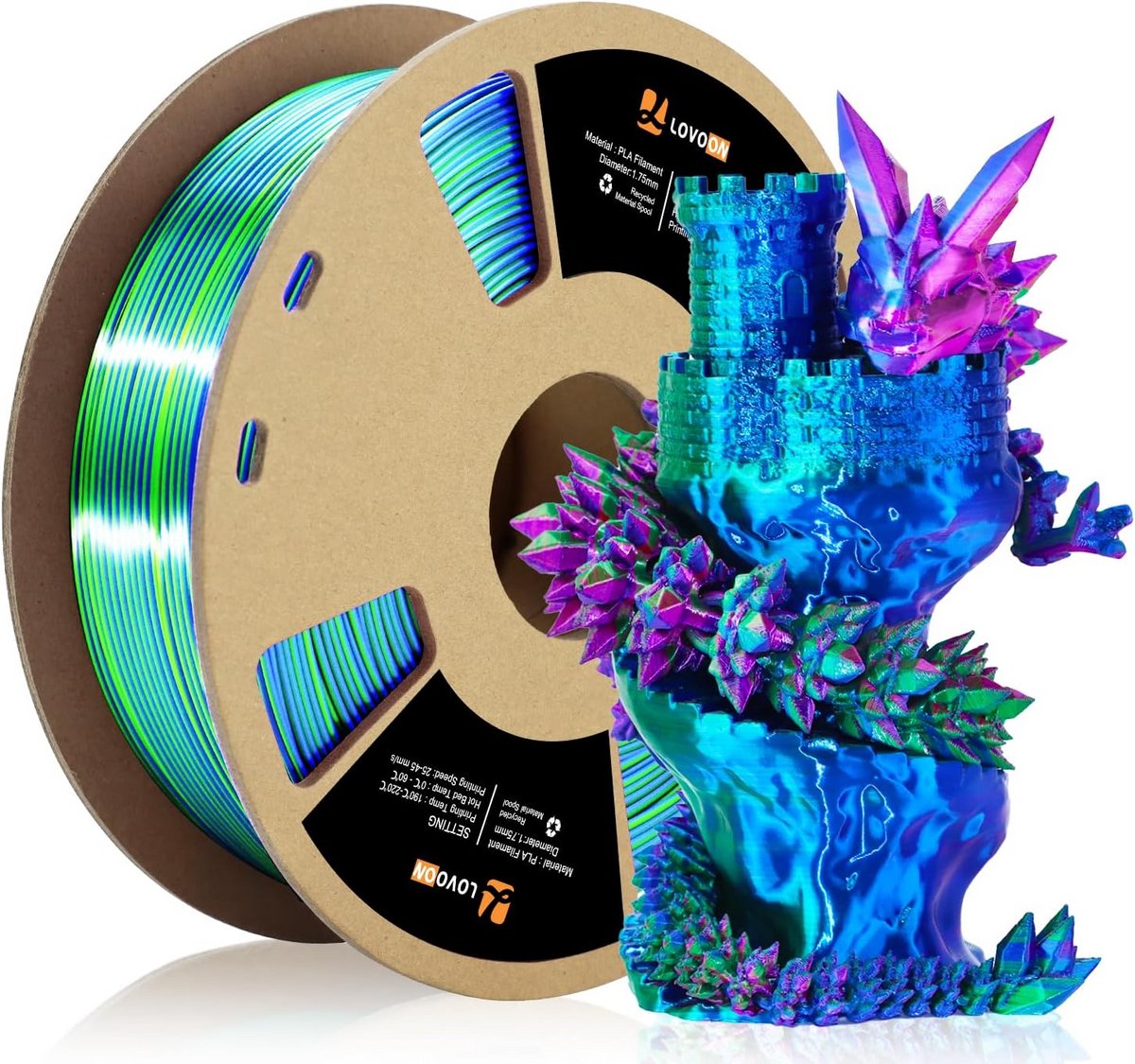 3D-printerfilament meerkleurig PLA 1,75 mm - Regenboogkleur groen-rood-blauw voor 3D-printen
