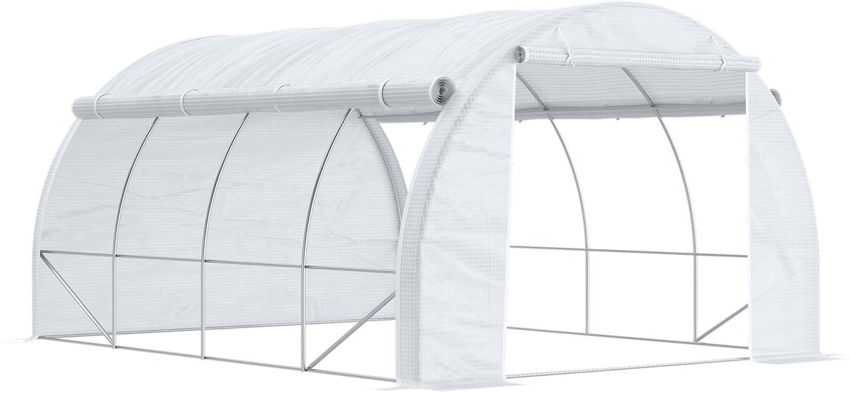 REDOM - Foliekas - UV-Bescherming En Ritsdeur - Stalen Frame - Wit - 3,97 X 3,02 X 2 M