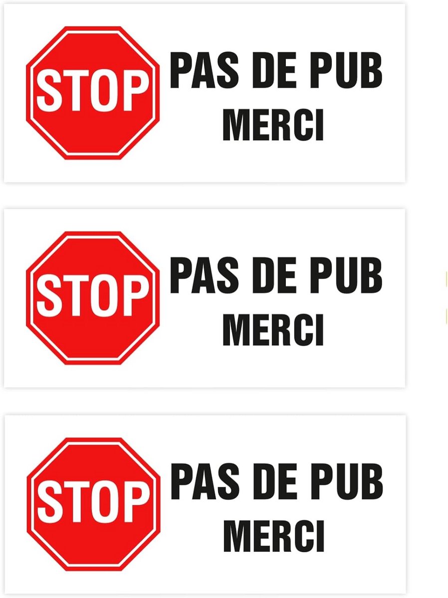 Stop Pub Sticker voor Brievenbus - Geen Reclame (3 stuks)