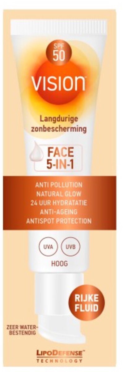 Vision Zonnebrand Face Fluid 5-in-1 SPF 50 - 2 x 50 ml - Voordeelverpakking