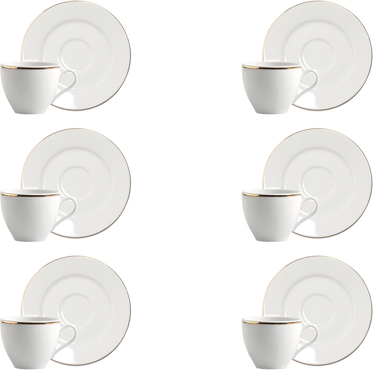Witte espressokopjes met gouden rand, 6 stuks, porselein