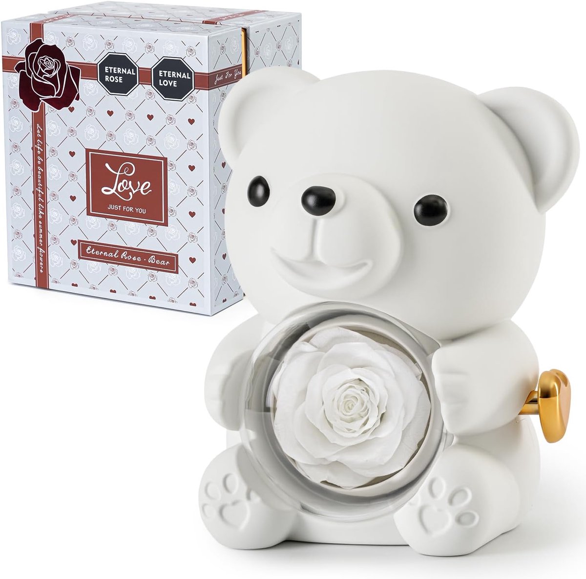 Romantische teddybeer met geconserveerde roos en hartvormige halsketting - Perfect cadeau voor Valentijnsdag, Moederdag en bruiloften