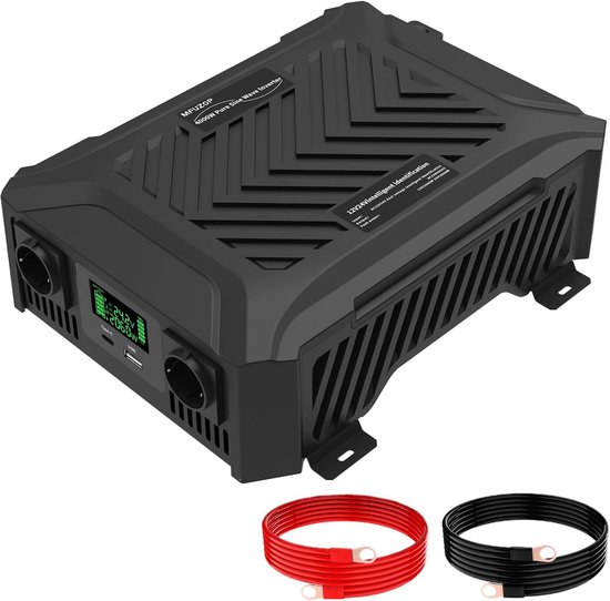 Omvormer 12V 24V naar 220V - Zuivere Sinus Spanningsomvormer 1200W/2300W met 2 AC-stopcontacten en USB-poort