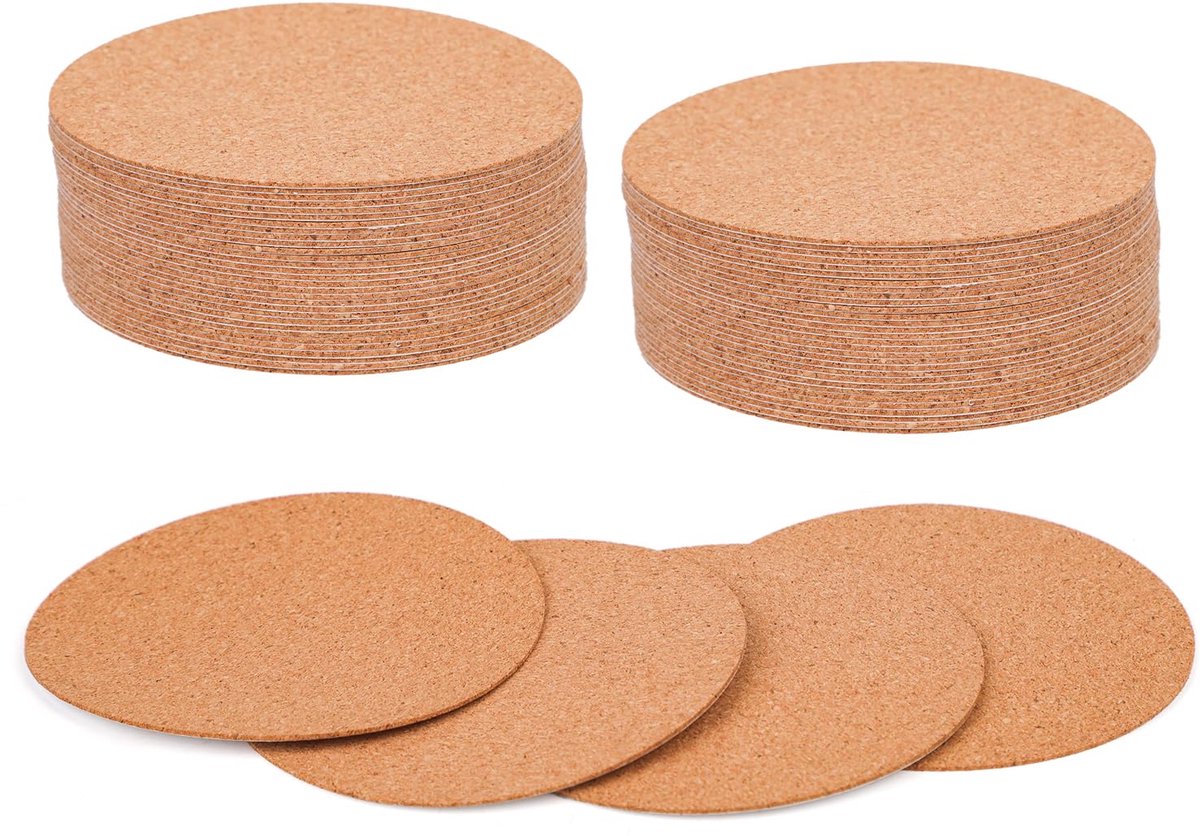 Set van 60 Kurken Onderzetters - Zelfklevende Kurk Pads - Ø 9,5 cm