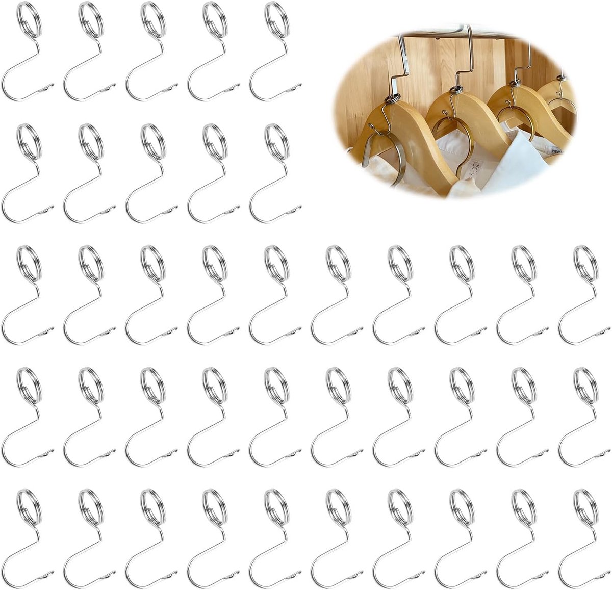 40x Ruimtebesparende Kledinghanger Connectoren van Roestvrij Staal voor Garderobe
