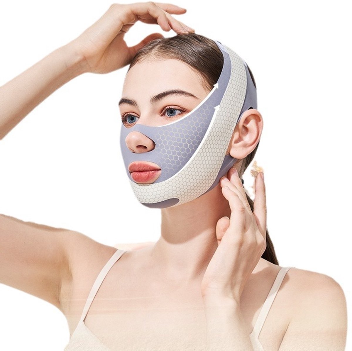 V-vormig gezichtsmasker, unisex, liftend effect tijdens het slapen, vermindert een dubbele kin, gezichtsband, compacte maskerband, verstelbaar, ademend, zeer elastisch.
