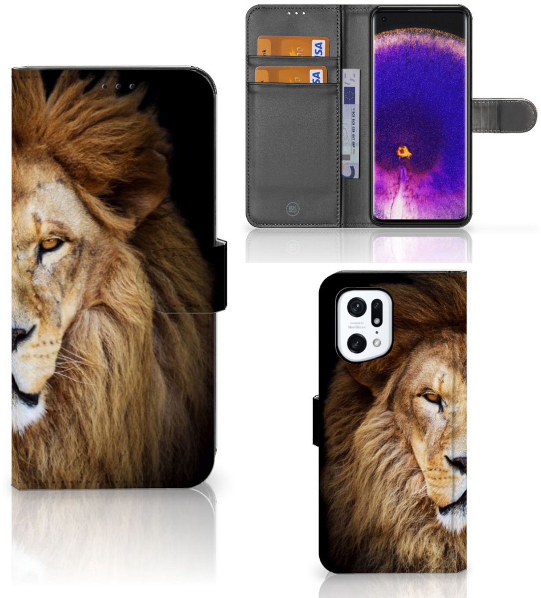 OPPO Find X5 Pro Telefoonhoesje met Pasjes Leeuw
