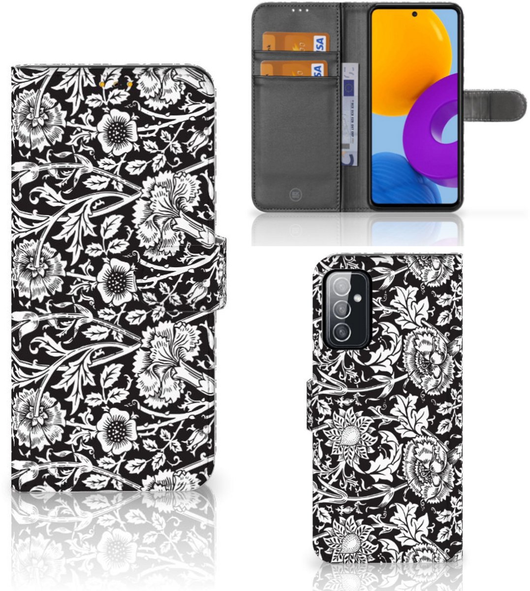 Book Case voor Samsung Galaxy M52 Hoesje Black Flowers